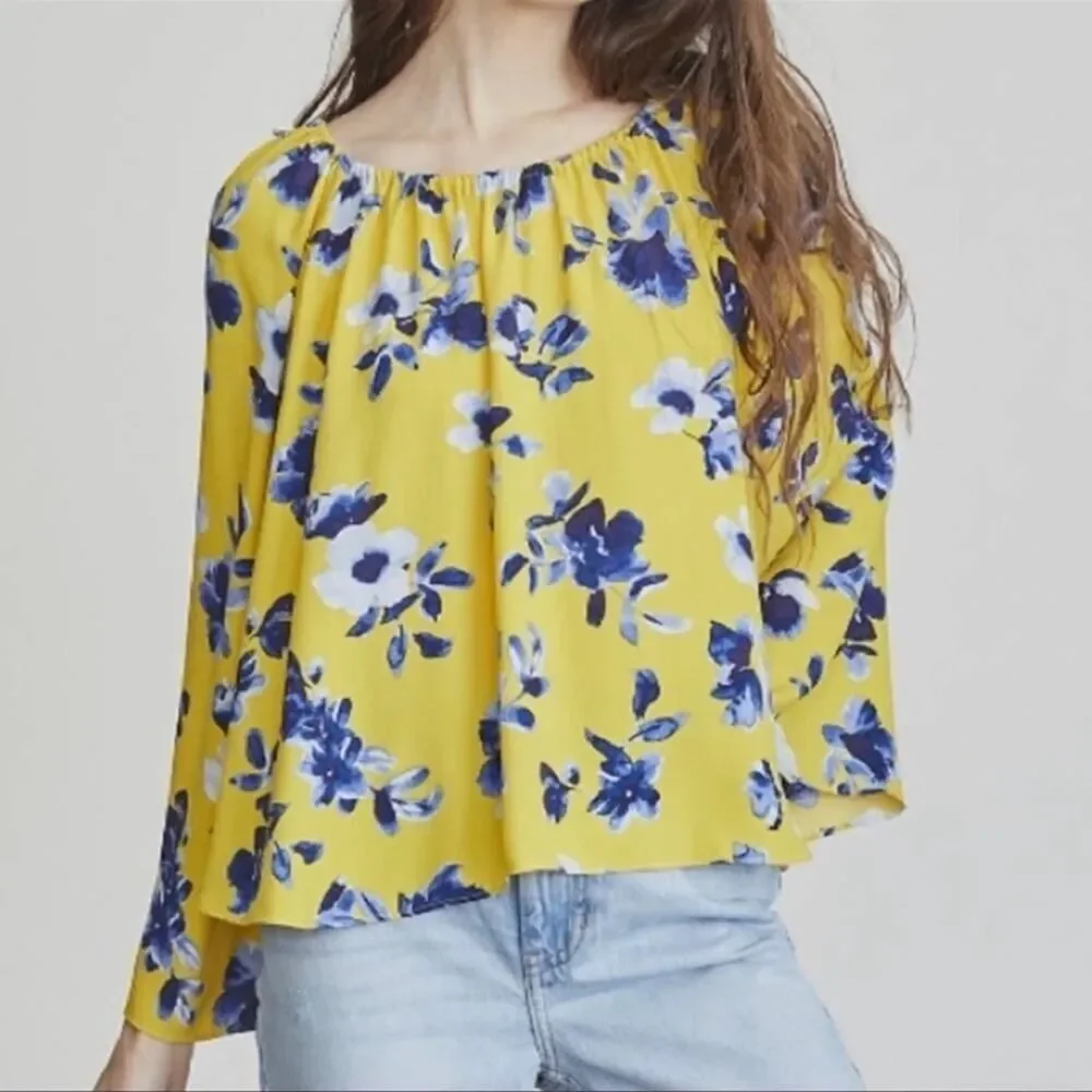 Elizabeth & James Yellow Floral‎ Peasant Top Size Medium